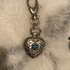 Silver Heart Watch Keychain locket with Turquoise Accent